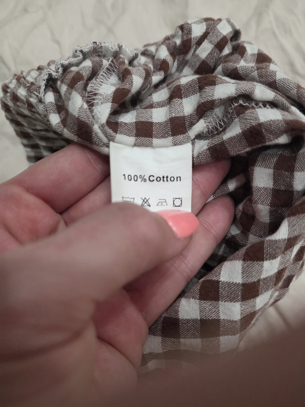 Gingham Drawstring Lounge Pants - Brown & White - Picture 3 of 3